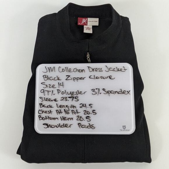 JM Collection Womens Size 14 Black Dress Jacket Long Sleeve Zipper Shoulder Pads - Picture 8 of 8